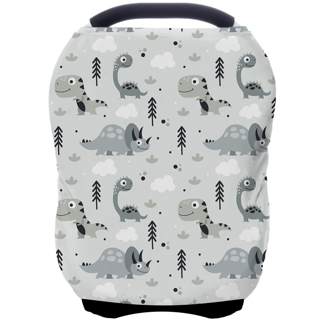 Car Seat Covers for Babies - Multi- use Nursing Carseat Canopy, Breastfeeding Covers, Baby Shower Gifts for Boys and Girls (Grey Dinosaur)