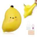 Taba Squishy Banana Stress Relief Toy, Sticky Silicone Banana Squeeze Fidget Toy, Kawaii Squishy Desk Accessory for Anxiety & Relaxation, Fun Gift for Teens & Adults