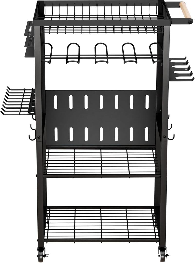 Pure Metal Heavy-Duty Tool Cart, Tool Organizer, 4 Layers + 4 Multifunctional Side Hangers, Integrated Design Power Tool Organizer, Practical Gift for Men, Husbands, and Fathers. (Black)