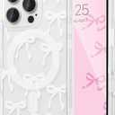 UEEBAI Magnetic for iPhone 16 Case, Bow Case Compatible with MagSafe, Wireless Slim Clear Ribbon Aesthetic Phone Cover Anti-Yellowing Shockproof Protective Cover for Women Girl - White