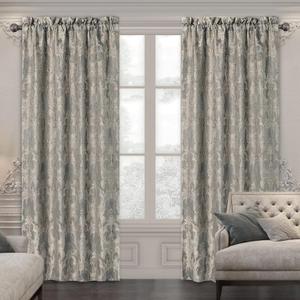 Loom and Mill Luxury Damask Curtains for Bedroom, Lined Thick Chenille Jacquard Blackout Curtains with Tiebacks, Window Curtain for Living Room Party Banquet Decor (2 Panels, 52 x 96 Inch, Grey)