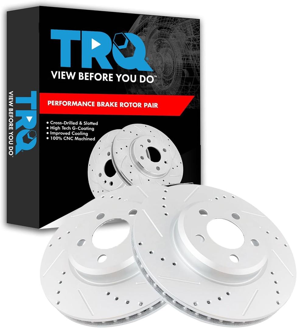 TRQ Front Performance Brake Rotors Set Premium G-Coated Cross Drilled & Slotted Compatible with 2005-2021 Chrysler 300 2009-2022 Dodge Challenger 2006-2022 Charger 2005-2008 Magnum