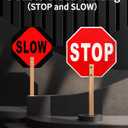 Stop Slow Sign, Double Sided Street Slow Warning Reflective Signs, 13x13 inch Octagon Rust Free Aluminum, with Bamboo Handle, UV Protected and Waterproof, Weather Resistant, Durable Ink, Easy to Mount