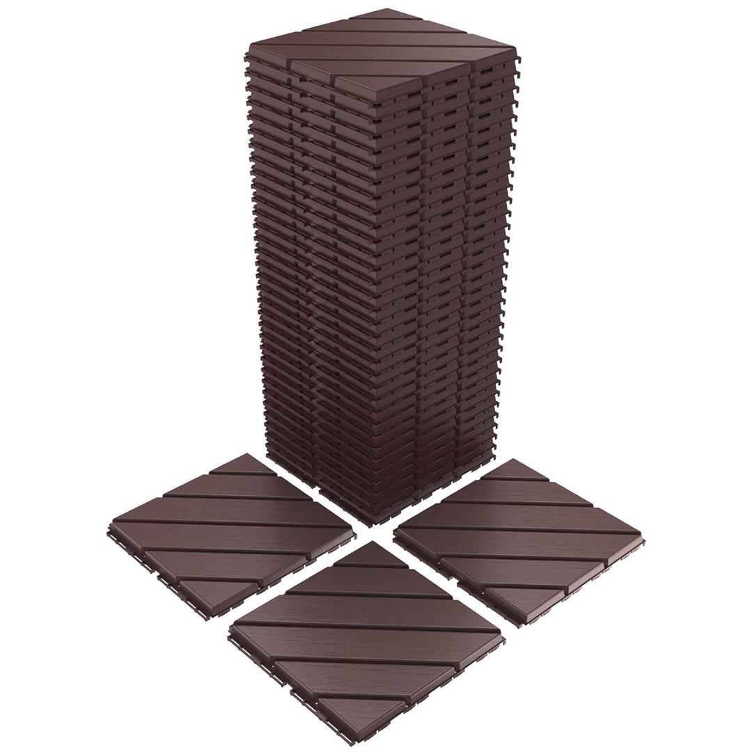 VANCASTLE 36 Pack Interlocking Deck Tiles, 12"x12" Patio Pavers, Heavy Duty Plastic Outdoor Flooring with Drainage, Waterproof Non-Slip Snap-Together Tiles for Balcony, Poolside, Garage, Dark Brown