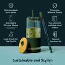 Pandaloo Glass Cups With Lids and Straws -20 Fl Oz- Perfect Size Iced Coffee Cup - Smoothie Cup With Bamboo Lid and On the go Lid - Glass Tumbler With Straw (1 Count (Pack of 1), Lilac Rhapsody)