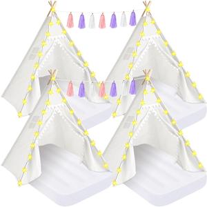 PLULON 4 Pack Teepee Tent for Kids Slumber Party Tents for Girls Sleepover with Inflatable Airbed and Decorations White Play for Birthday Party Christmas Birthday Gift for Kids