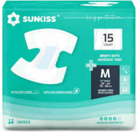 SUNKISS TrustPlus Adult Diapers with Maximum Absorbency, Unisex Disposable Incontinence Briefs with Tabs for Men and Women, Odor Control, Medium, Previously S/M, 15 Count