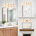 Brushed Gold Bathroom Vanity Light Fixture Vintage Style - 4 Light G9 Bulb Compatible, 30" Wide Bathroom Lighting Over Mirror with Hand-Etched Glass Shades, Easy Mount for Makeup Area