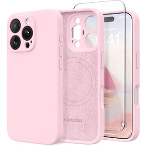 SuydanBox Magnetic for iPhone 16 Pro Max Case, Compatible with MagSafe, [Full Camera Protection][Screen Protector] Silicone Shockproof Protective Phone Case for iPhone 16 Pro Max 6.9", Chalk Pink