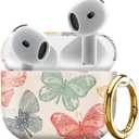 Compatiable with AirPod 4 Protective Case 2024, Soft Protective Case with Keychain for Women,Cute Shockproof Charging Case Cover for AirPod 4(Vintage Butterfly)