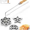 Bunuelos Mold with Handle, 304 Stainless steel Flower, Round and Star Rosette Molde with Long Fork- Rosette Para Buuelos de Viento Moldes Mexicanos Tools Set with 3 Interchangeable Heads