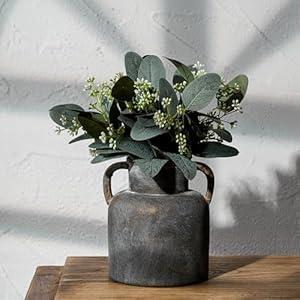 Emotionally Grounded Vase, Vaseking Ceramic Rustic Vase with 2 Handles, 6.1 inch Minimalist Decorative Farmhouse Vases for Home Decor, Living Room, Enterway, Table Decoration, Black Bronze