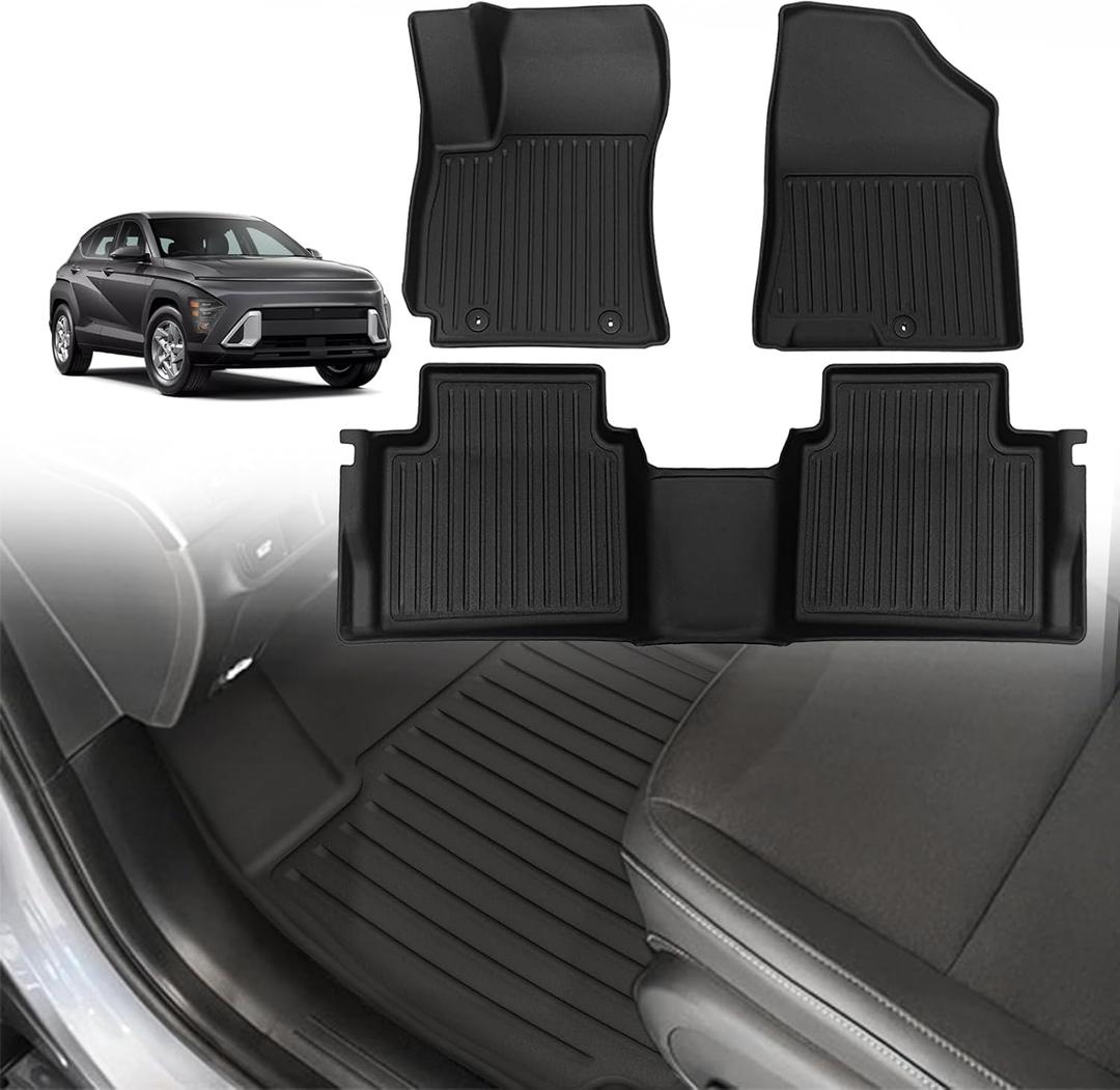 Muslogy All Weather Floor Mats Liner Compatible with Hyundai Kona 2024 2025 Mats TPE All Weather Floor Liners Heavy Duty Rubber Anti-Slip 1st & 2nd Row Set (Not Fit EV)