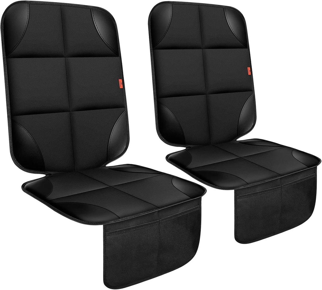 Car Seat Protector 1 Pack Car Seat Cushion Mat Thickest Padding,Waterproof 600D Fabric Car Seat Covers for Non-Slip Backing Mesh Pockets for Baby and Pet (Black, 2 Pcs)