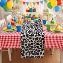 Potchen 4 Pcs Cartoon Table Runner 13 x 72 Inch Blue Sky White Cloud Cow Print Red and Yellow Table Runner Party Supplies Decor for Baby Shower Boy Girl Birthday Party Decorations