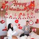 Biswiter Valentines Day Decorations, NO-DIY Party Decorations Includes Glitter Happy Banner, Supplies Hanging Swirls, for Office