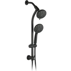 High Pressure 48-Settings Shower Head with Handheld Shower,Drill-Free 3-Way Diverter for Easy Reach,Adjustable Height Slide Bar Dual Shower Head Combo Set - Matte Black