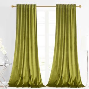 Velvet Curtains Olive Green 52" Wx108L (Lime)