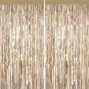 2 Pack Champagne Gold Metallic Tinsel Foil Fringe Curtains, Door Streamers Photo Booth Backdrop for Birthday Party, Tinsel Curtain Backdrop for Christmas, New Years Eve Party Decorations