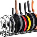 Toplife Pots and Pans Organizer Rack for Cabinet and Countertop, 10+ Pot Lids, Bakeware and Cookware Holder with 10 Adjustable Compartments - Black