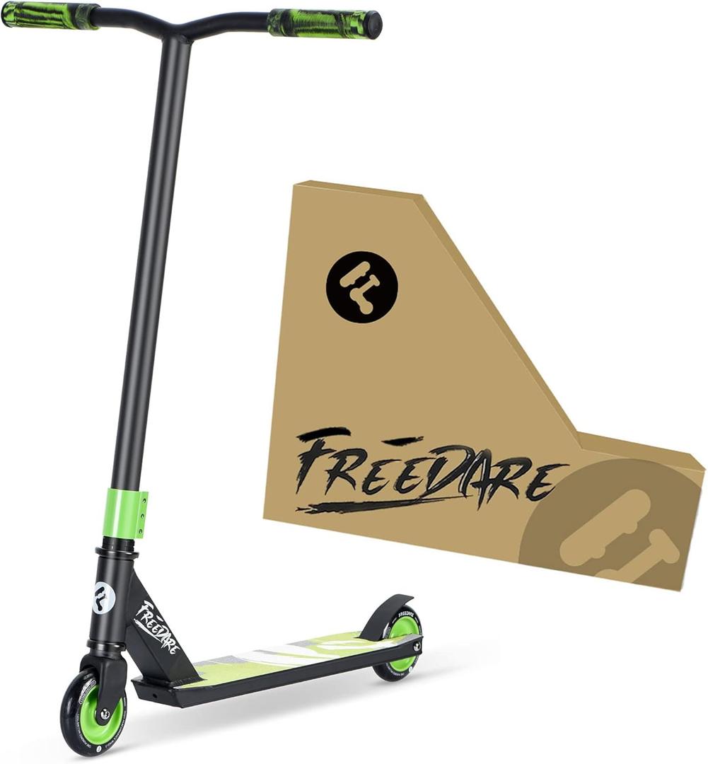 FREEDARE Pro Scooter Stunt Scooter Complete Trick Scooter for Kids 8 Years and Up, Teens, Adults, Boys and Girls Freestyle Street Scooter for Intermediate and Beginner Skate Park (Green-JB1-N)