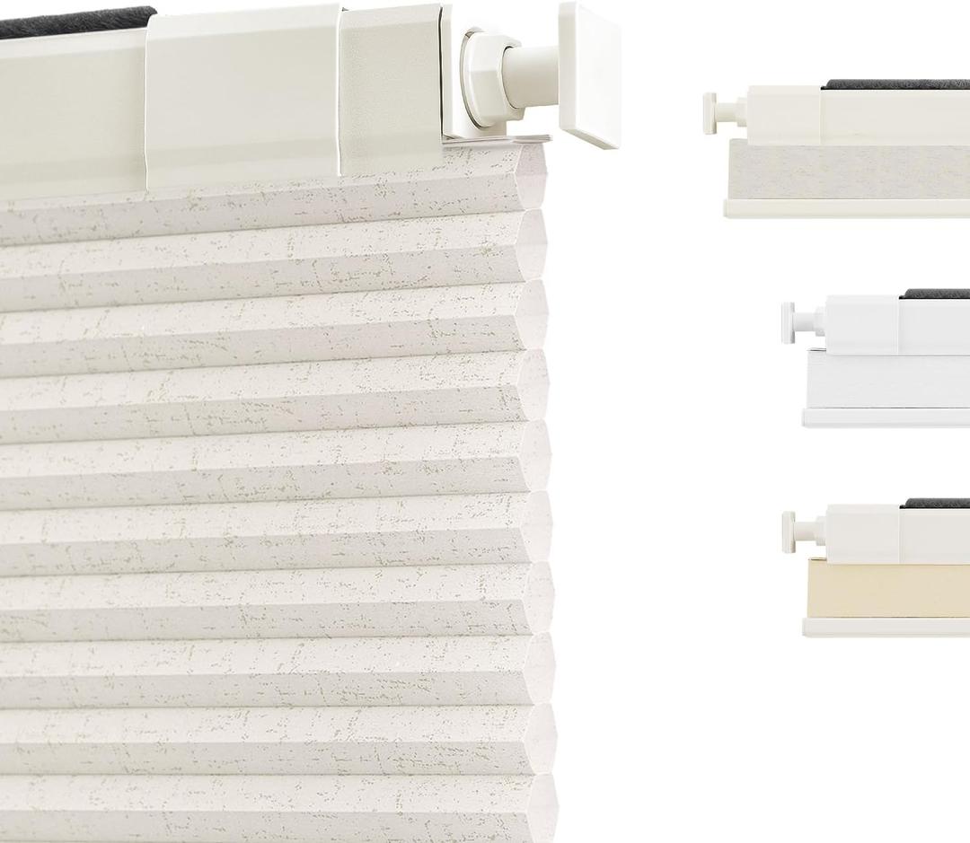 SUNOFF Cordless No Drill Light Filter Cellular Shades, 23" W x 48" H, Linen