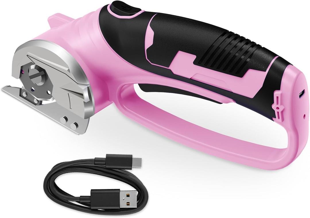 Cordless Electric Scissors, 4V Rechargeable Box Cutter & Cardboard Cutter with Titanium Blade, LED Light, Safety Lock - Rotary Cutter for Fabric, Leather, Carpet, Plastic, Crafting, Sewing (Pink) Cordless Electric Scissors, 4V Rechargeable Box Cutter & Cardboard Cutter with Titanium Blade, LED Light, Safety Lock - Rotary Cutter for Fabric, Leather, Carpet, Plastic, Crafting, Sewing (Pink)