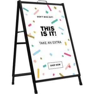 Heavy Duty Slide-in Folding A-Frame Sidewalk Sign 24x36 Inch Black Coated Steel Metal Double-Sided,Only Frame,No poster board