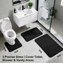 Black Bathroom Rug Set Memory Foam Bath Mats 3 Piece with Toilet Mats, Soft & Supportive, Shock Absorbing, Water Absorbent, Non-Slip Bath Rugs, Machine Washable, Area Rug, Home Decor Accessories