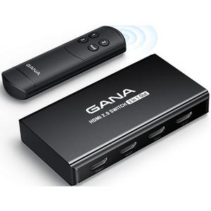HDMI Switch 3 in 1 Out 4K@60Hz, GANA HDMI Splitter Switcher with Remote, Aluminum HDMI 2.0 Switch Box Hub for 3D, HDCP2.2, HDR, Compatible with Xbox, PS5/ 4/ 3, Fire Stick, Roku, Blu-Ray Player, Black