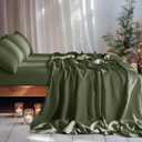 LBRO2M 100% Linen Sheet Set Deep Pocket Fit Up to 19" Bed Sheets Sets, Natural Flax Beddings Soft, Breathable, Comfortable for All Year Round 4 Pcs Sheet Set (King, Olive Green)