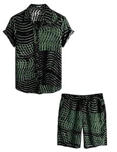 VATPAVE Mens Floral Hawaiian Shirts Short Sleeve Button Down Beach Shirts Suits 3X-Large Dark Green