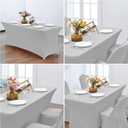 CWK 4FT Waterproof Stretch Spandex Table Cover for Rectangular Tables - Elastic Fitted Tablecloth for Folding Tables,Wrinkle Resistant Table Cloth for Parties, Weddings, Banquets & Events (Silver)