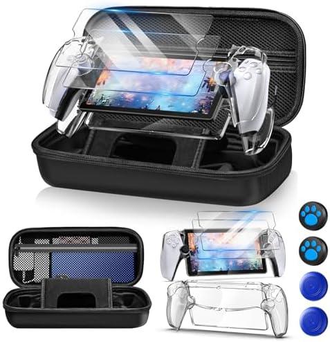 Auarte Accessories Set for Playstation Portal Remote Player, Hard Carrying Case for PS Portal with Clear Skin Case for PS5 Portal, 1 Screen Protector, Carbon Black