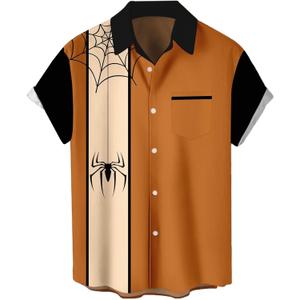 WHO IN SHOP Men's Halloween Shirts Cute Scary Horror Short Sleeve Button Up Shirt (3X-Large)