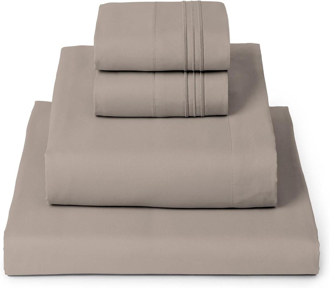 Mellanni Queen Sheets Set - 4 PC Iconic Collection Bedding - Hotel Luxury, Extra Soft, Cooling Bed Sheets - Wrinkle, Fade, Stain Resistant (Queen, Tan)