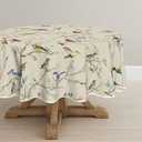 Horaldaily Spring Tablecloth Tablecloth 9090 Inch Round, Birds Branch Beige Floral Washable Seasonal Table Cover for Party Picnic Dinner Decor
