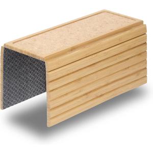 Sofa Arm Tray with Grained Cork Pad, Natural Bamboo Finish, Enhanced Non-Slip Bottom, Sturdy Bamboo Slats, Fits Armrests 4.6" and Wider
