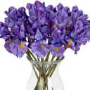 Hollyone Iris Artificial Flowers 15Pcs Faux Iris Purple Flowers 14.2" Real Touch Fake Flowers Picks Bouquets for Wedding Bridal Home Arrangements Office Table Centerpieces Decor