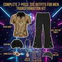 YIGMAW 70s Outfits for Men,7 pcs Disco Costume set(Gold, M)