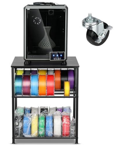 AHOWPD 3D Printer Stand with Filaments Storage - 3D Printer Table Filament Storage Rack Heavy Duty 3D Cart Desk with Wheels for Workshop Studio Office (Black)