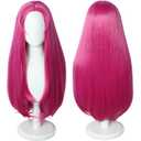 Linfairy Anime Cosplay Long Rose Red Straight Wig Halloween Costume Party Cosplay Wig for Women 