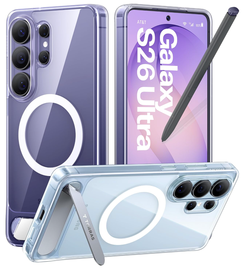 TORRAS Strong Magnetic & Seamless Stand for Samsung Galaxy S26 Ultra Case for MagSafe, MilGrade Drop Protection, Adjustable Kickstand for Samsung Galaxy S26 Ultra Case, AntiYellowing Diamond Clear