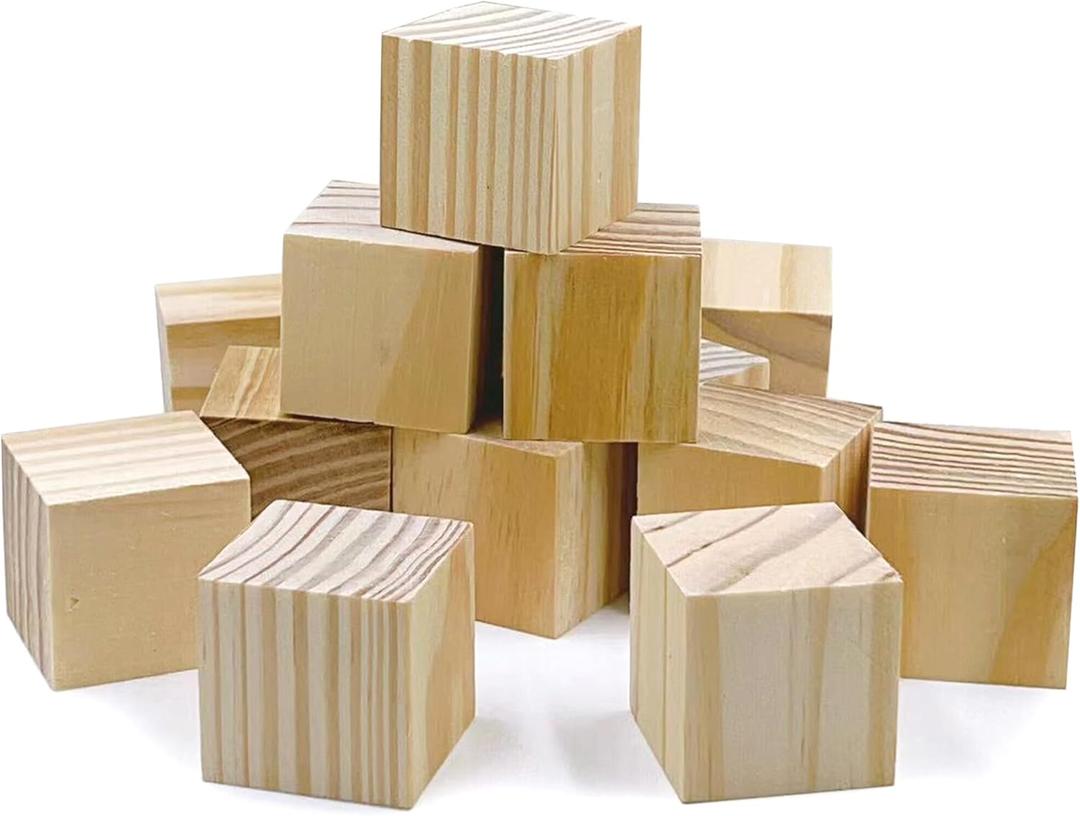 Wooden Blocks for Crafts, Unfinished Wood Cubes, 1.5 Inch Natural Wood Blocks, Pack of 15 Wood Square Blocks, Wooden Cubes for Arts and Crafts and DIY Projects  3.8 cm, Pack of 15