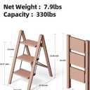 HillhutApex 3 Step Stool Foldable Ladder,Aluminum Step Ladder | Folding Lightweight Stable Stool with Wide Non-Slip Pedals, 330lbs Bearing Capacity Ladder for Office,Home,Kitchen-Light Pink