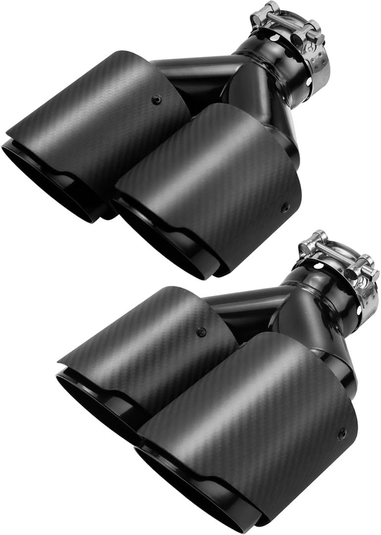 LCGP 2 Pack Carbon Fiber Exhaust Tip 2.5" Inlet to Dual 3.5" Outlet 9.8" Long Black Stainless Steel Y Pipe Tailpipe tip