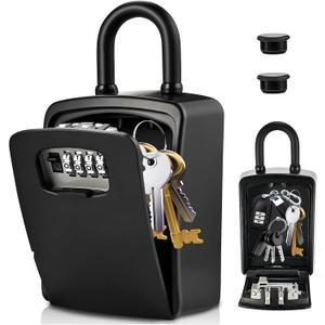 XL Large Key Lock Box, 5.5”x4”x2” Waterproof Kirsite Combination Lockbox for Keys Outdoor, Portable Key Lock Box Wall Mount with Code (Pack of 1, Black)