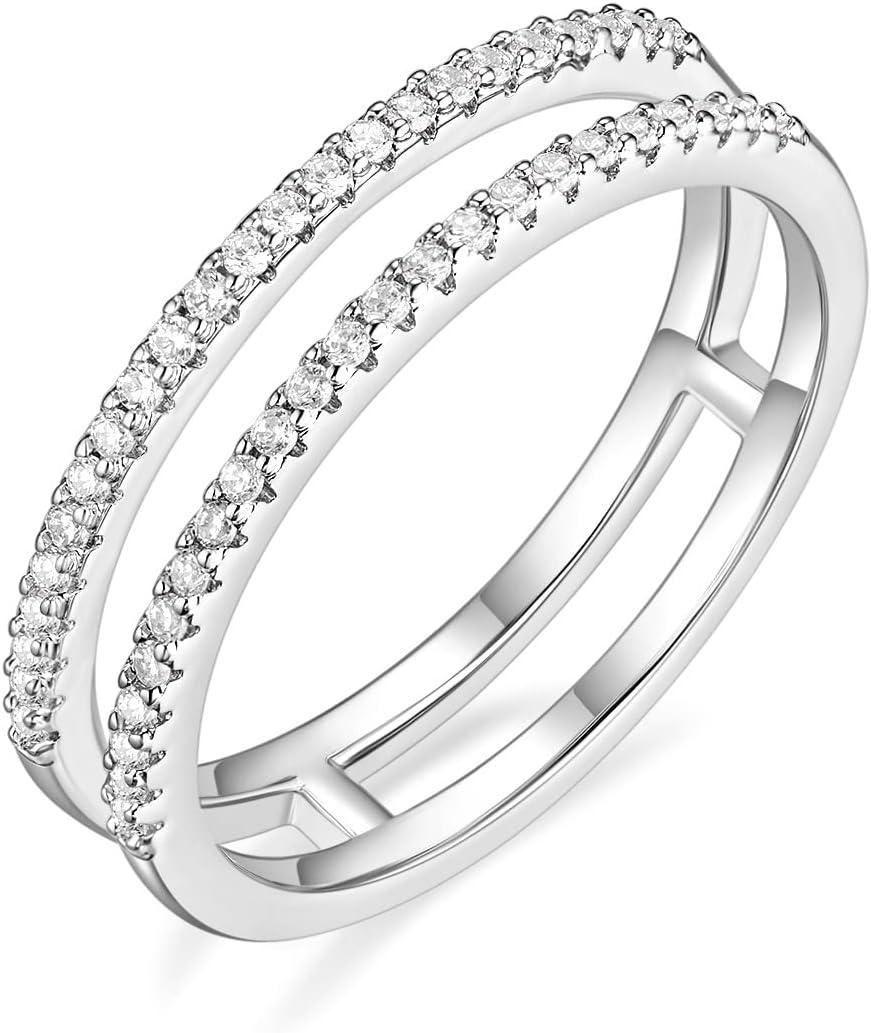 Mameloly Wedding Bands for Women Dainty CZ Cubic Zirconia Half Eternity Stackable Engagement Enhancer Guard Double Ring Size 4-12 (Silver)
