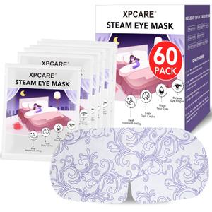 XPCARE 60 Pack Steam Eye Masks for Dry Eyes, SPA Warm Sleep Eye Mask, Disposable Heated Eye Mask for Dark Circles, Puffy Eyes, Relief Stress Eye Fatigue(Unscented)