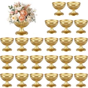 Ziliny 24 Pcs Gold Vases for Centerpieces 4.7" Wide 4" High Metal Compote Vases Bulk Wedding Table Centerpiece Flower Pot Vintage Floral Arrangements for Weddings Anniversaries Party Home Decor